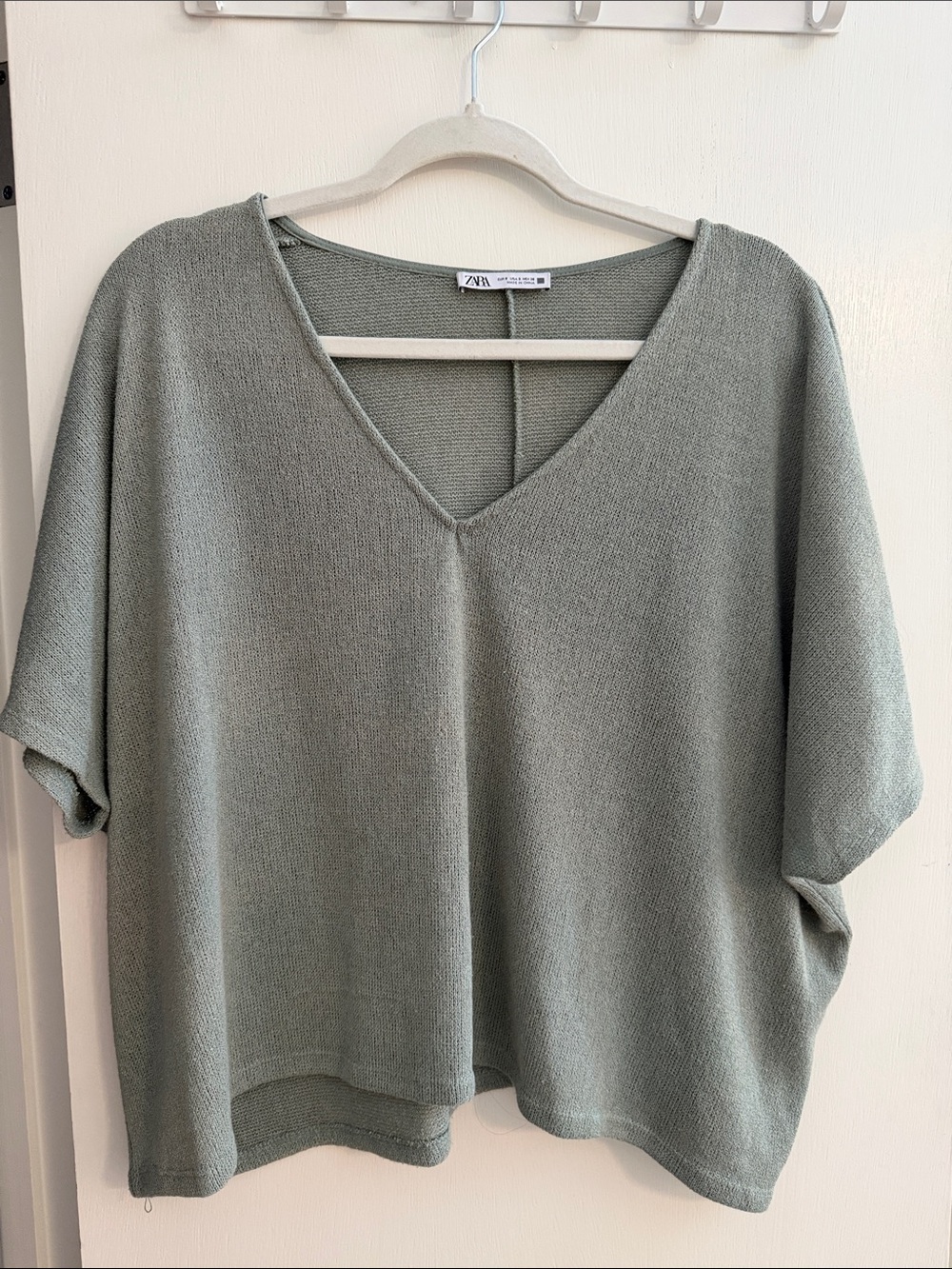 Zara Sage Green V-Neck Short Sleeve Knit Tunic